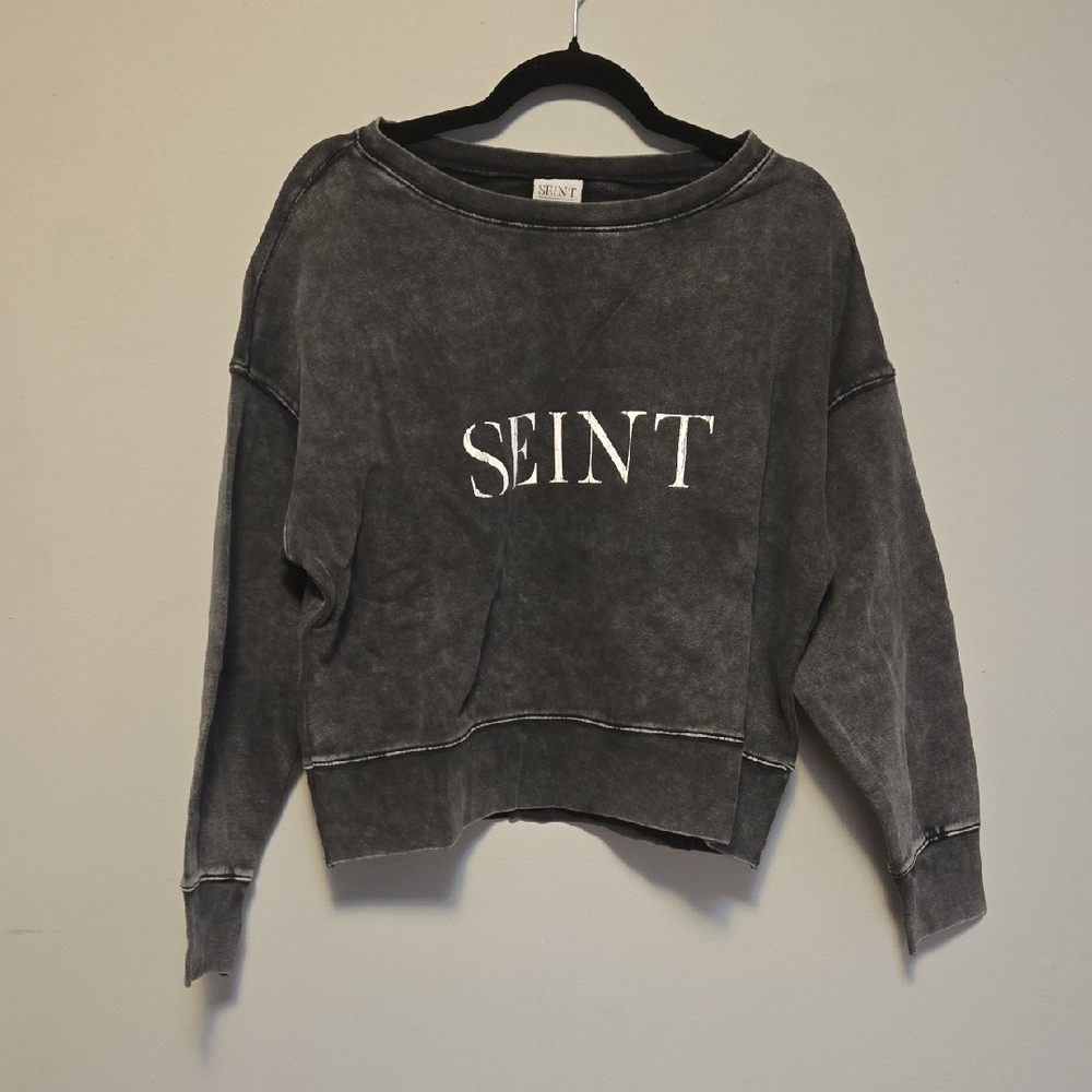 Seint Gray Crop Crew Neck Sweatshirt